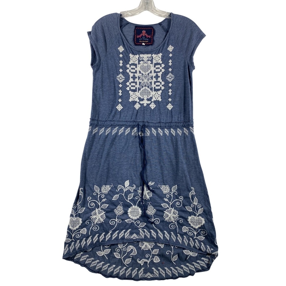 Johnny Was Midi Dress Women Sz‎ S Blue Embroidered Cotton Blend Coastal Boho